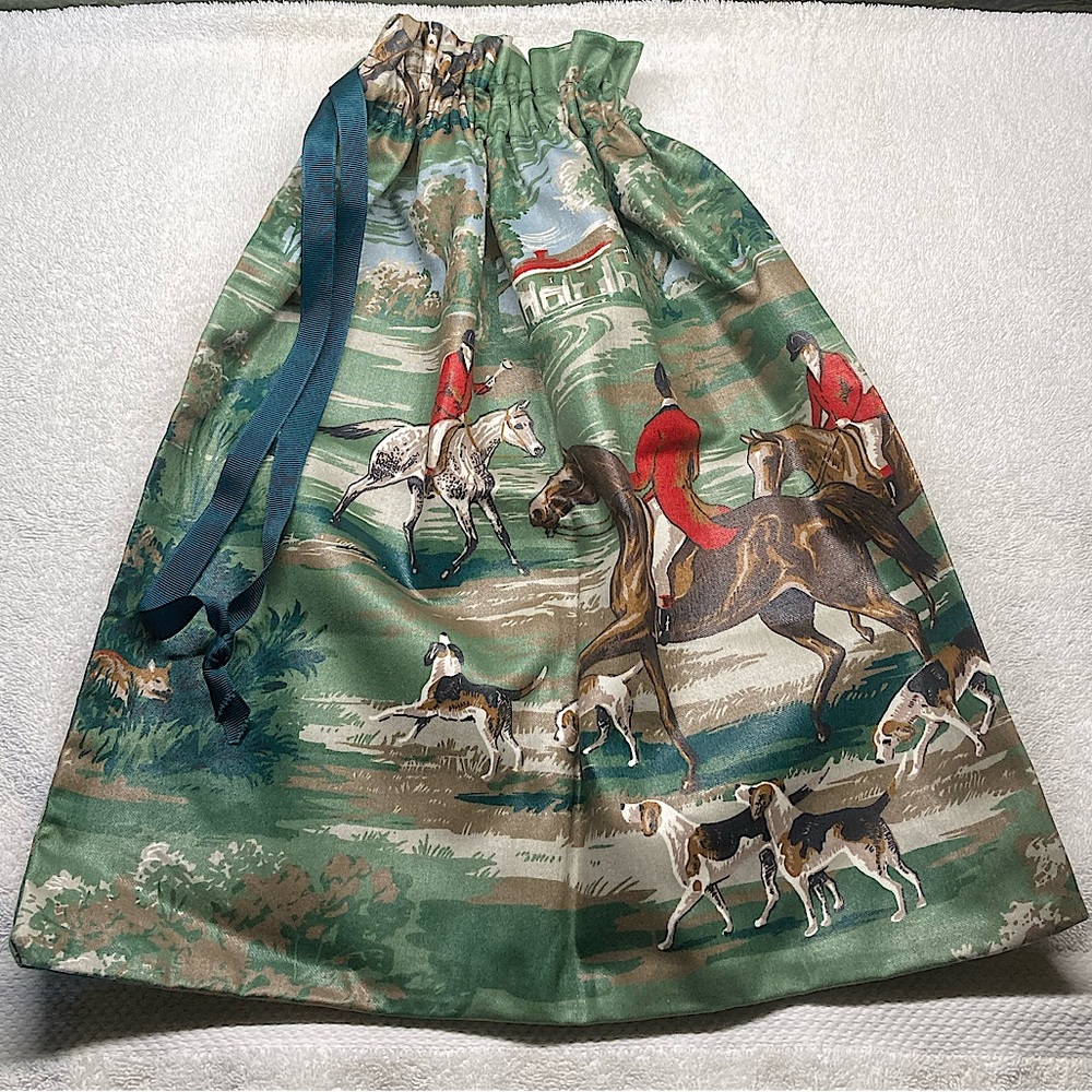 Equestrian Horse Tote Or Pillow Cover Chintz Drawstring Brown Red Green - Picture 5 of 14